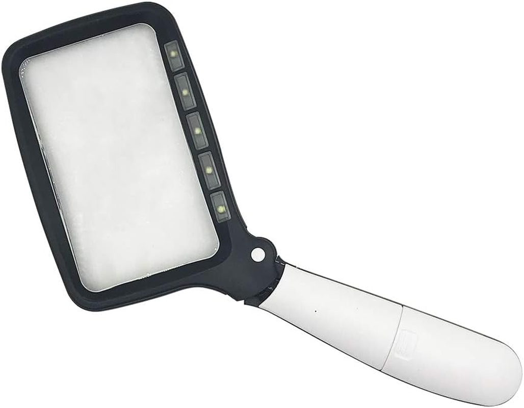 Folding Handheld Magnifying Glass with 5 LED Light - Portable Illuminated Rectangle Magnifier with Large Lens for Reading, Books, Newspaper, Printing and Maps F014 image number 1