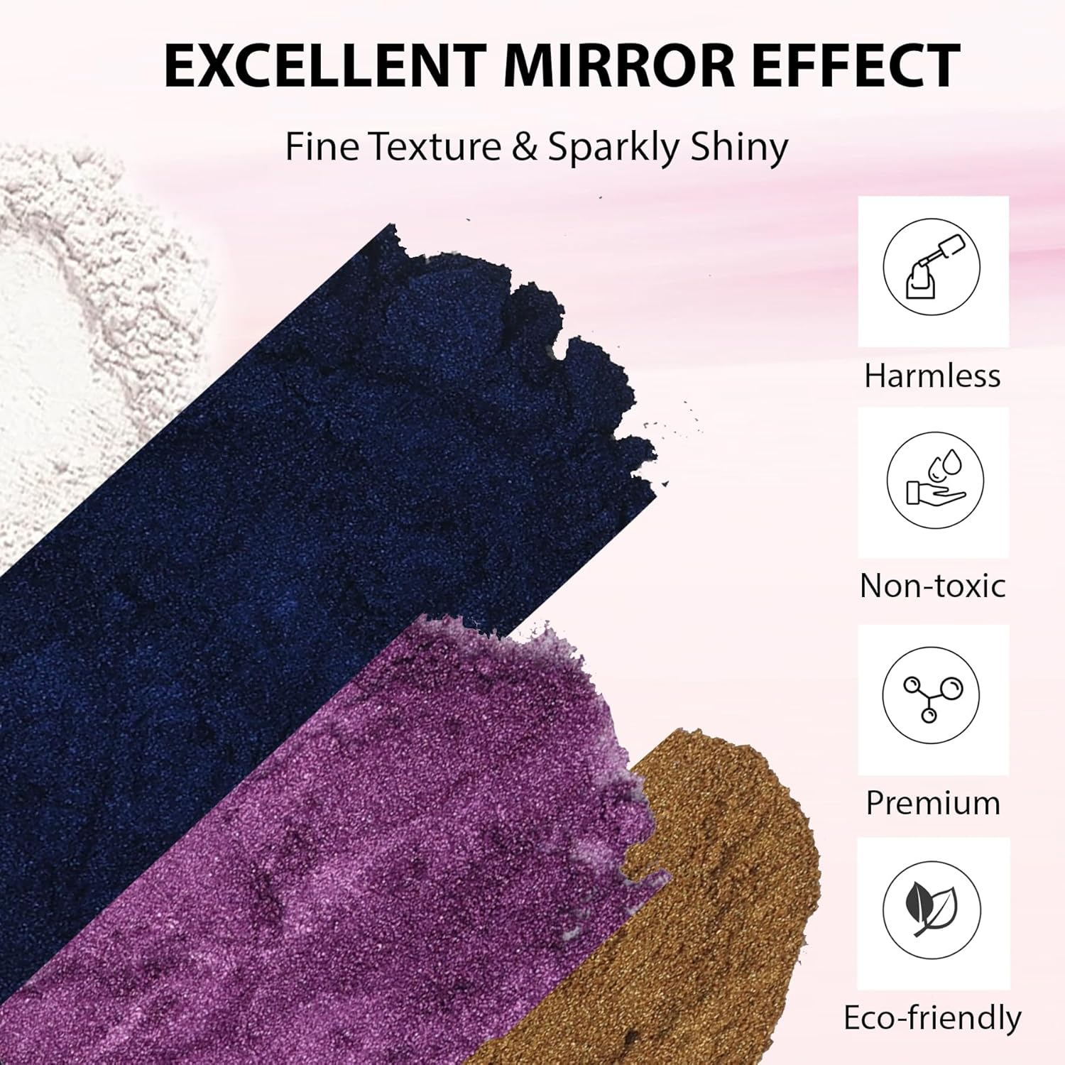 Chrome Nail Powder, 4 Colors Blue Series Nail Chrome Powder - Mirror Effect Metallic Glitter Kit for Nail Art Decoration, Resin Craft Etc. (1G/Jar) - Blue image number 2