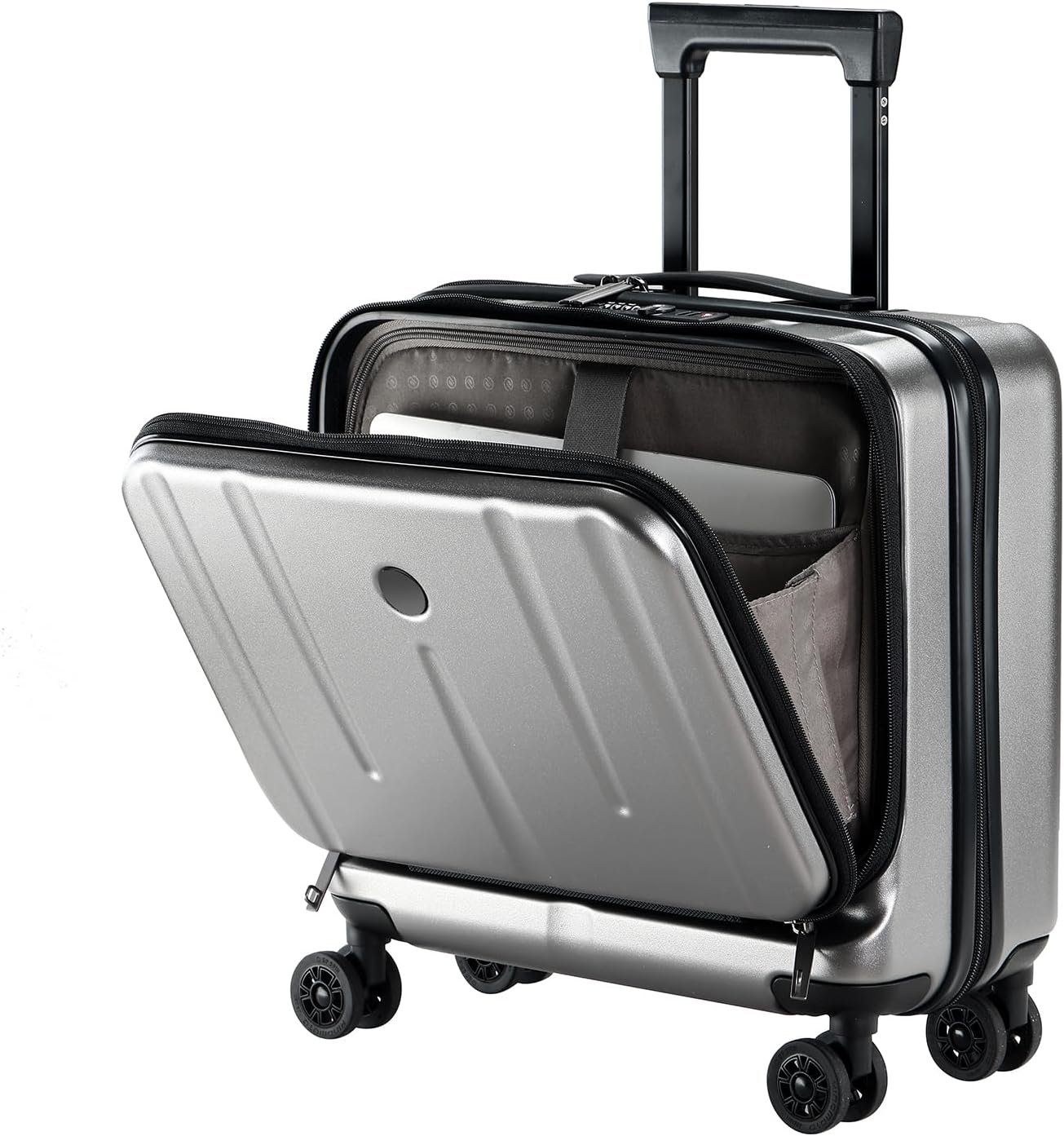 16 Inch Carry on Luggage with 2 Compartments for 14&rdquo; & 15&rdquo; Laptop, 16.14 * 8 * 17.12&rdquo; Rolling Briefcase, Lightweight Hardshell ABS+PC Suitcase with Spinner Silent Wheels, for Business Trip, Dark Gray