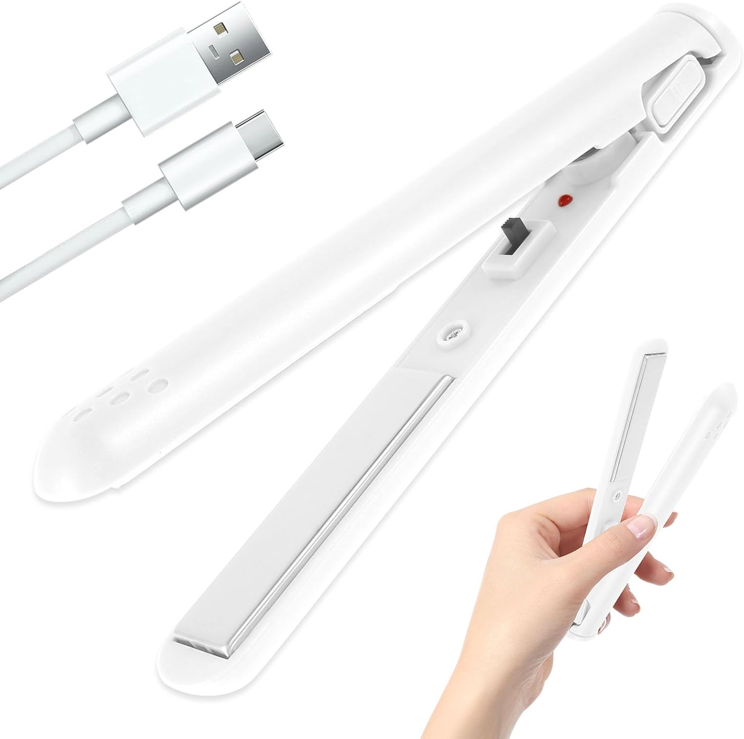 Fxvhojq Mini Hair Curler 10W Small Hair Curling Iron 2 in 1 Mini Curler and Hair Straightener 30S Fast Heat-Up for Straight Curly Hair Portable Hair Curler Wand Hair Straightener for Travel (White) image number 5