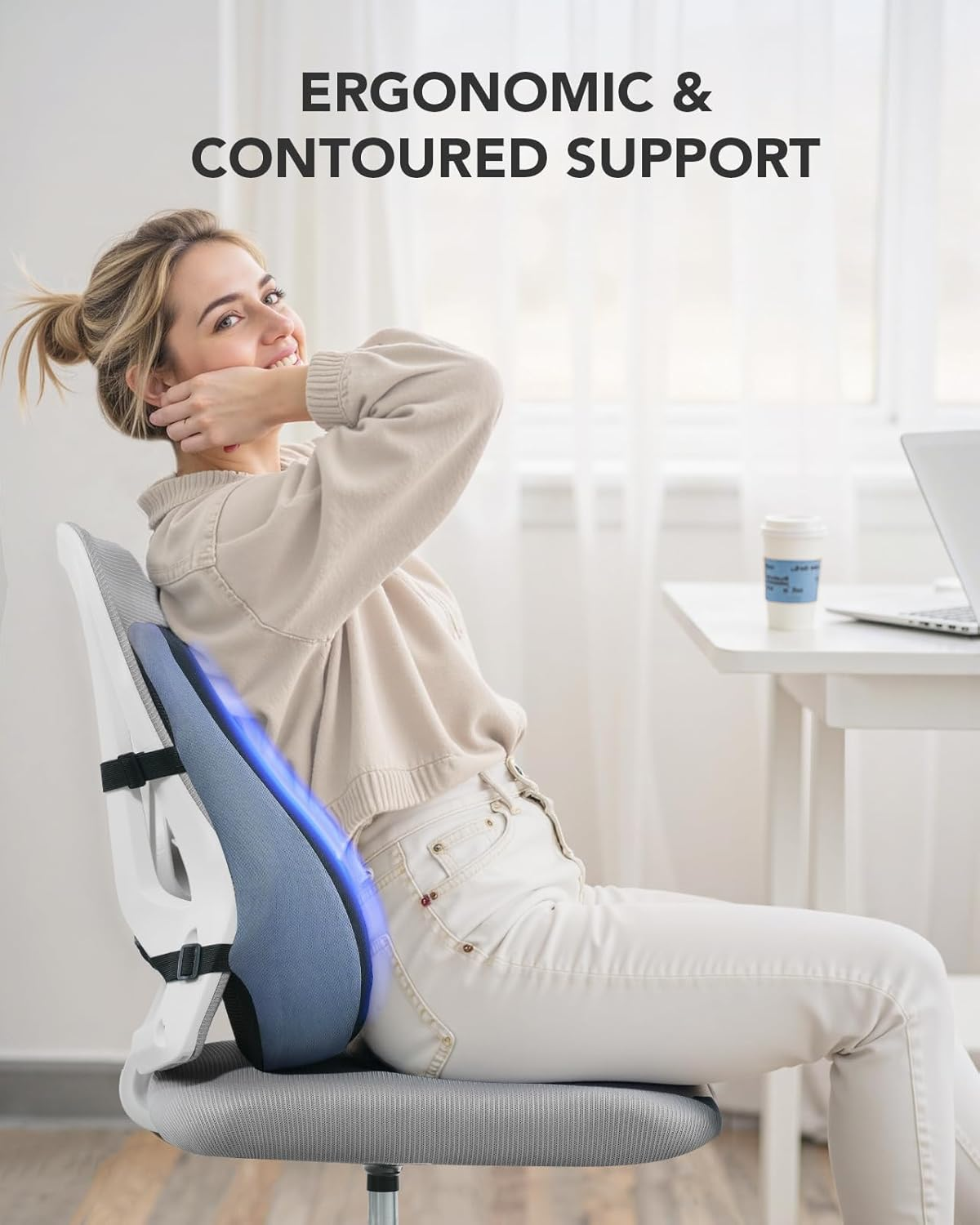 HUANUO Lumbar Support Cushion, Car Seat Back Support with Double Adjustable Straps, Ergonomic Posture Corrector for Sitting Comfort for Car Seat, Office Chair, Gaming Chair image number 4