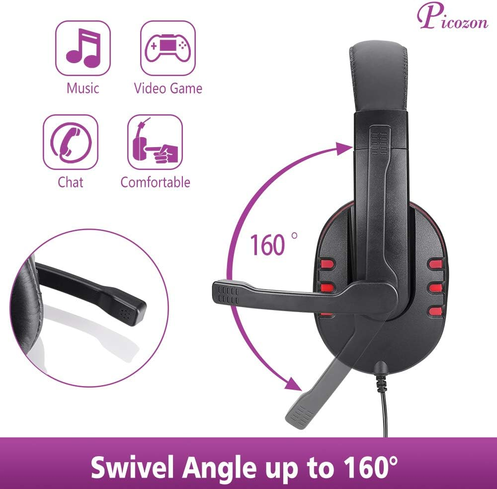 Picozon USB Gaming Headset Headphone with Microphone for PS4, Playstation Vita, Mac, Laptop, Tablet, Computer, Mobile Phones