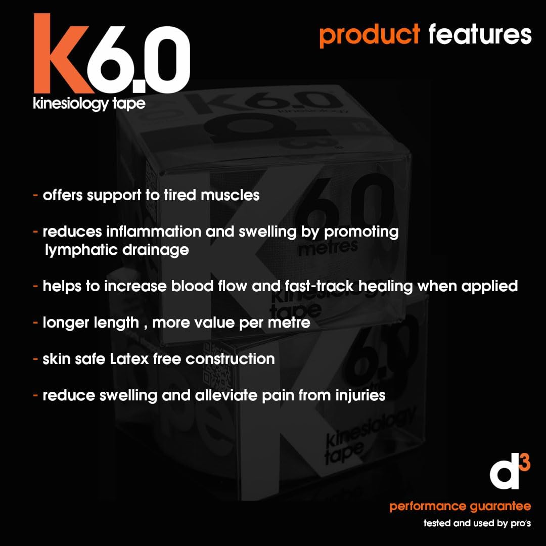 D3 K6.0 Kinesiology Tape, Orange, 0.115 Kilograms image number 2
