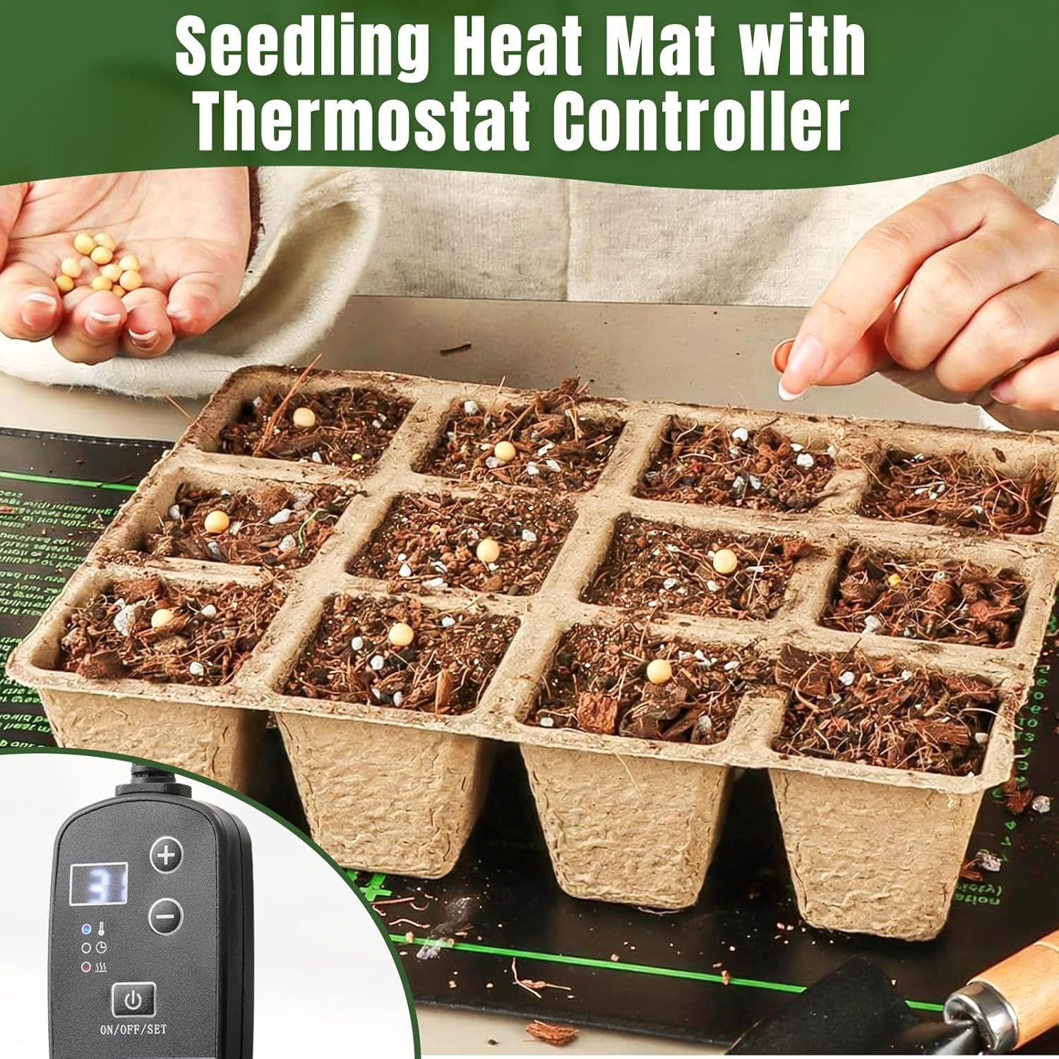 Seedling Heat Mat with Thermostat Controller, 52X25Cm Waterproof Graphene Heating Pad, 20W Hydroponics Indoor Seed Heating Mat, Digital Thermostat Control Monitor for Growing,Brewing image number 6