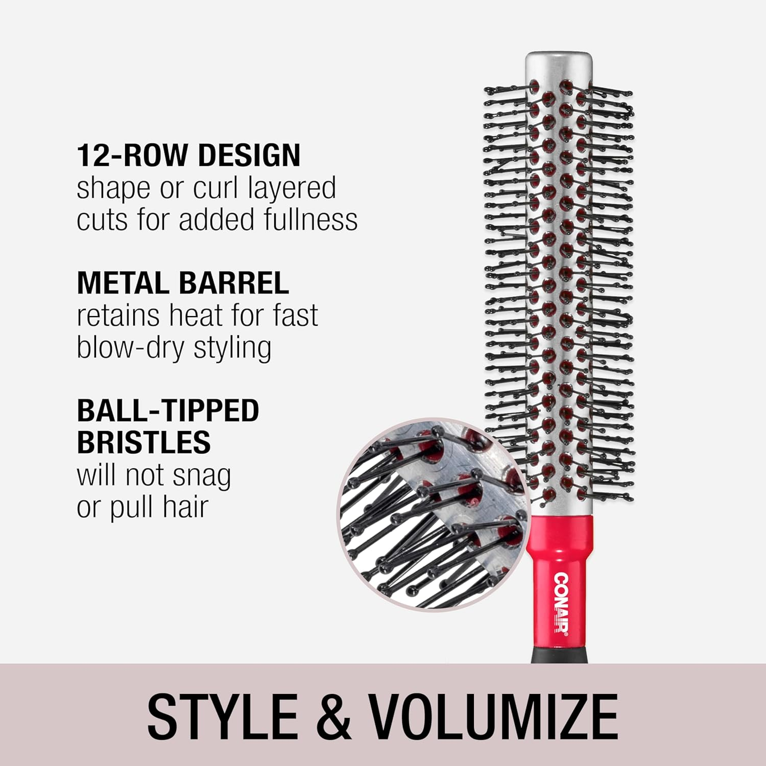 Conair Style & Volumize Metal round Hair Brush - Blow Drying Brush - Hairbrush for Short Hair Length - Color at Random -1 Count image number 2