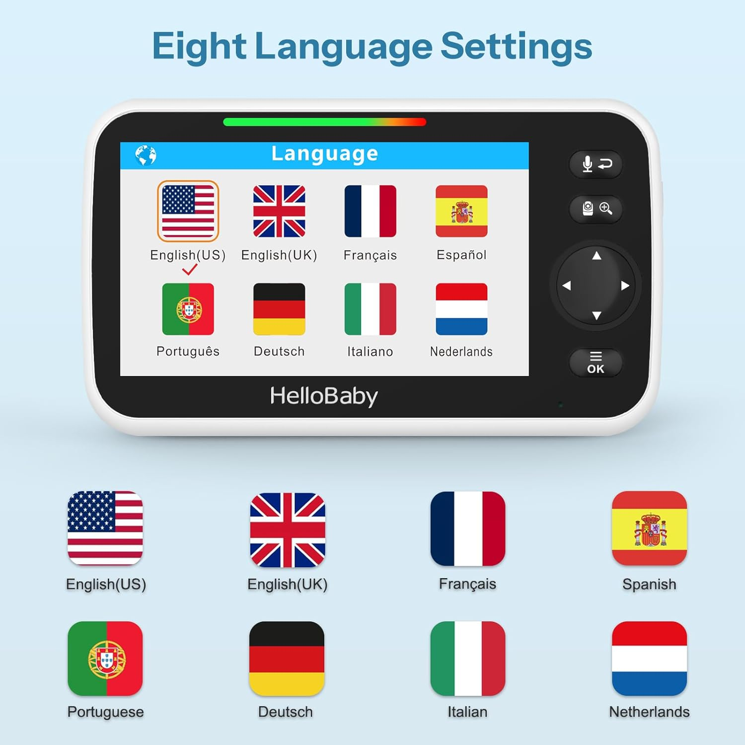 Hellobaby 5" Baby Monitor,30-Hours Battery Life Baby Camera,Baby Monitor No Wifi,Eco Mode, Alarm/Timer Setting,Remote Pan/Tilt/Zoom,Night Vision, 2-Way Talk, 8 Lullabies, Temperature image number 3
