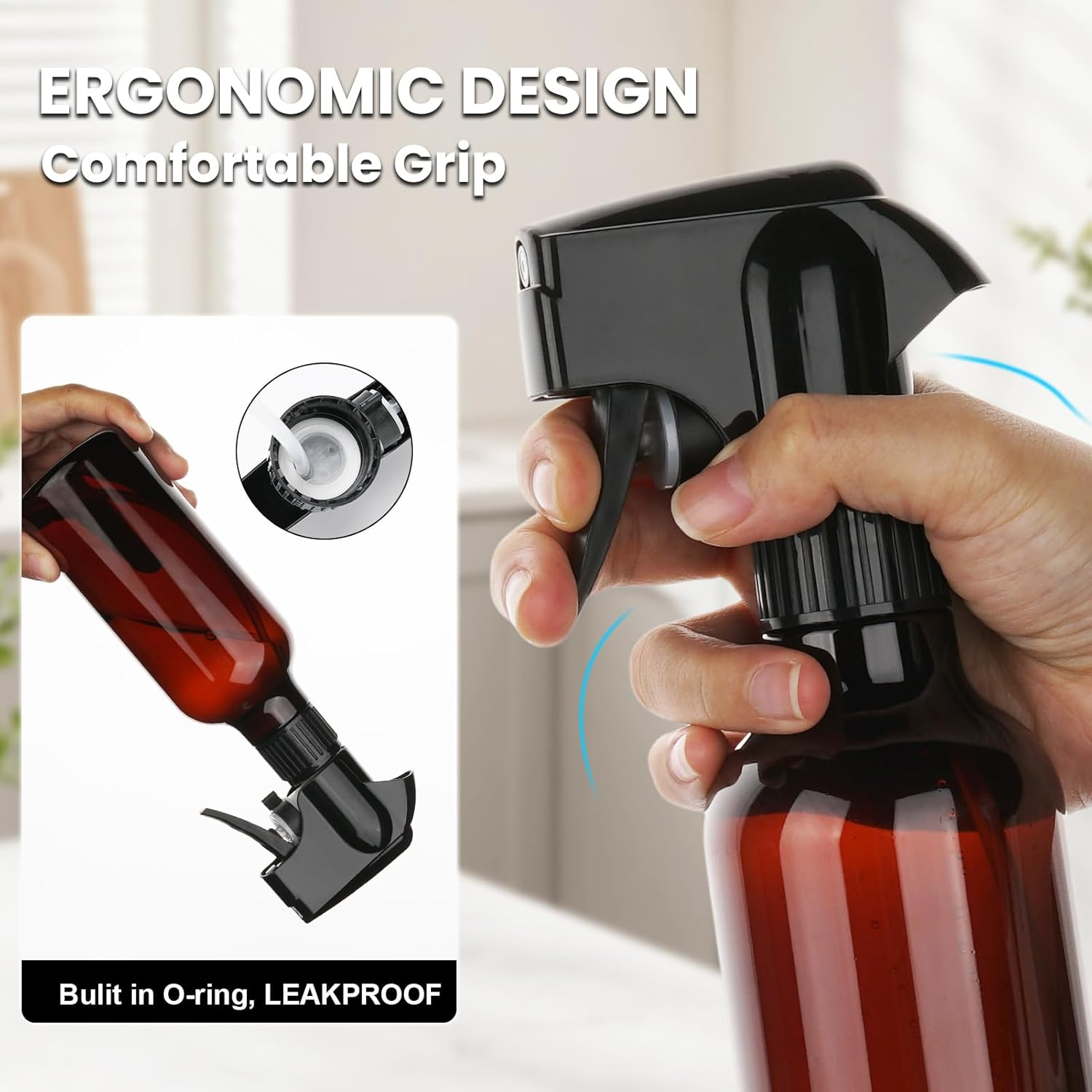 Hethyo Plastic Spray Bottles 12Oz Mist Spraying Bottle Heavy Duty Empty Water Spray Bottles for Hair, Cleaning Solutions, Plants，Essential Oils 2 Pack (Brown-2Pcs) - Brown-2Pcs image number 3