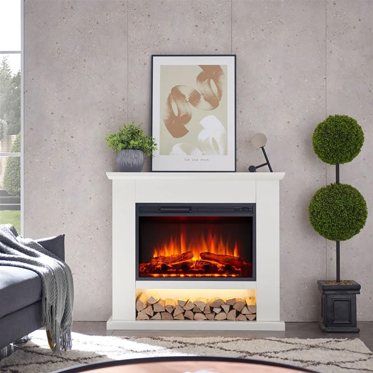 Modaliving Onyx 2000W Electric Fireplace Heater Mantel Suite White Finish Remote Control Timer Adjustable Flame image number 3