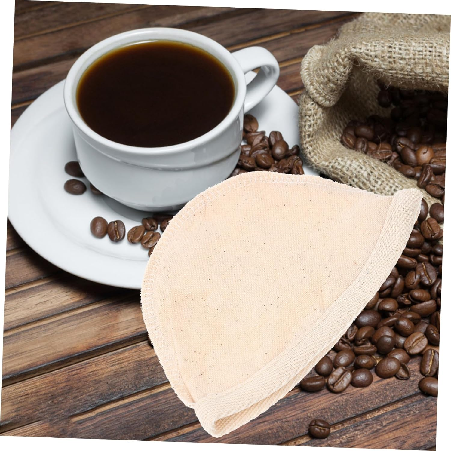 INOOMP Reusable Coffee Filter Bag Wood Handle, Large Size Portable Coffee Brewing Tool and Milk Tea Straining Bag, 2Pcs Multipurpose Mesh Filter for Home Brewing image number 6