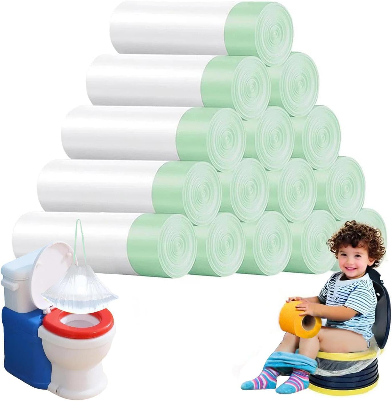300 PCS Portable Potty Chair Liners with Drawstring,Disposable Training Toilet Seat Potty Bags for Kids Toddler Pet Outdoors 44 X 24Cm Toilet Seat Cleaning Bag (Black, 300PC)