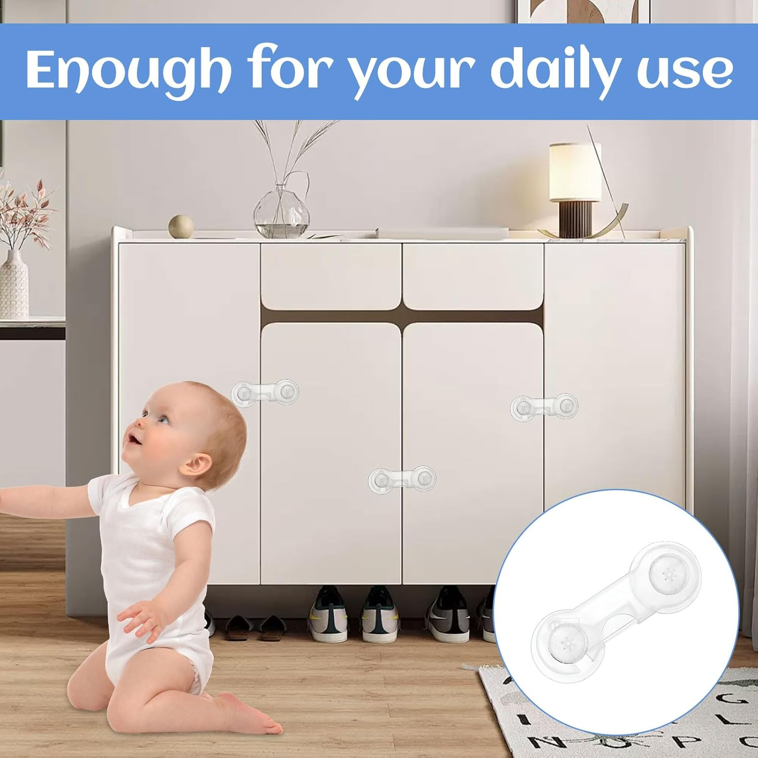 Child Safety Locks, 10Pcs Baby Proof Cupboard Locks, Child Locks for Cabinets and Drawers, Baby Proofing Baby Cabinet Safety Latches with Strong Removable Adhesive Tape, Baby Safety Locks image number 5