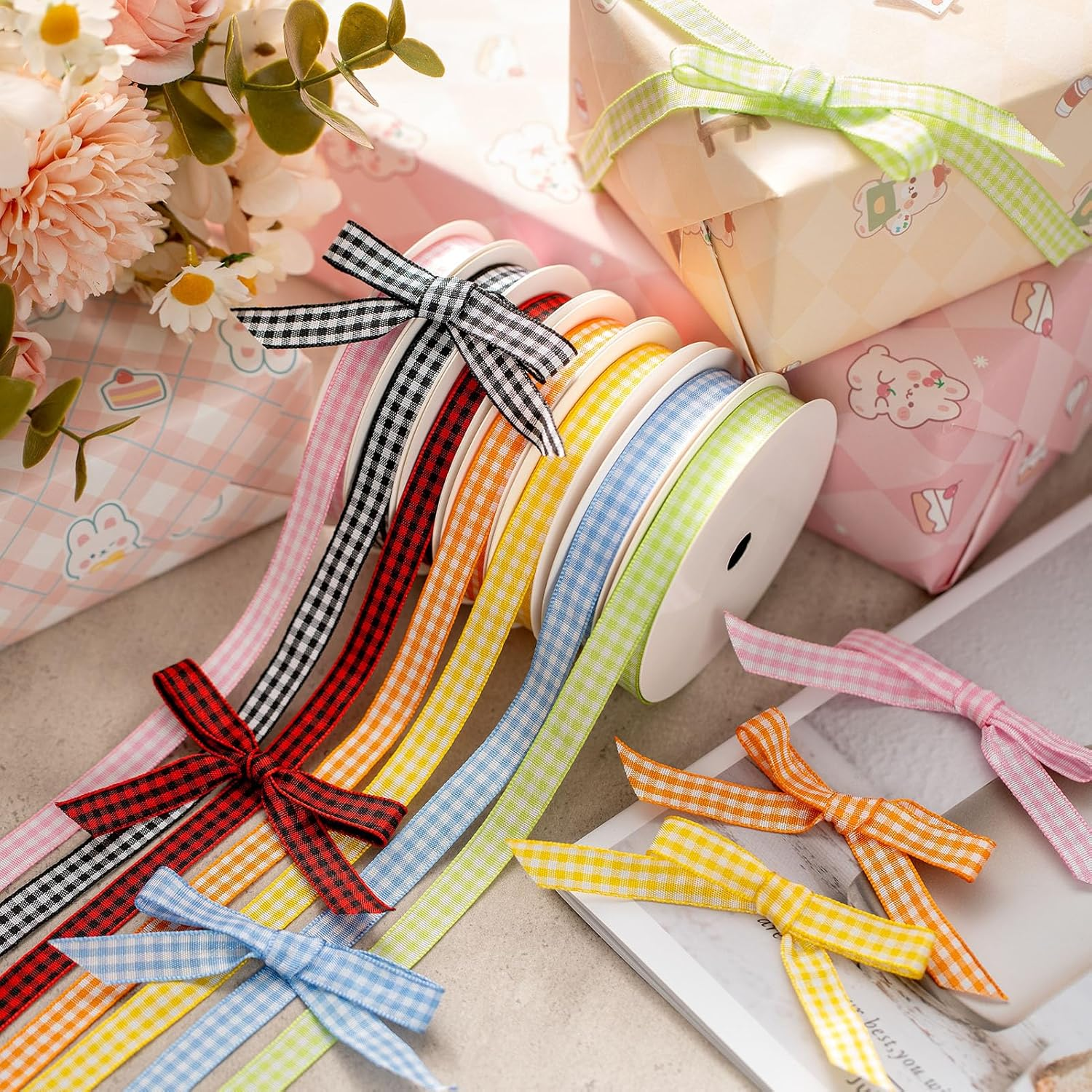 Black Ribbon Gift Ribbon Black White Grosgrain Ribbon Ribbon for Gift Wrapping Flower Wrapping Craft Bows 3/8 Inch X 10 Yd image number 5