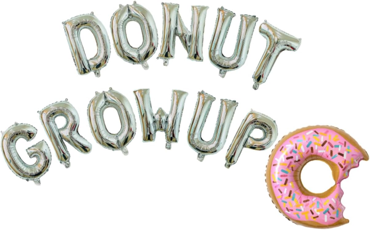 Donut Grow up Balloons Donut Grow up Balloons Birthday Foil Balloons Banner Donut Birthday Party Decorations Donut Theme Party Supplies Donut Shape Balloons (Silver) image number 5