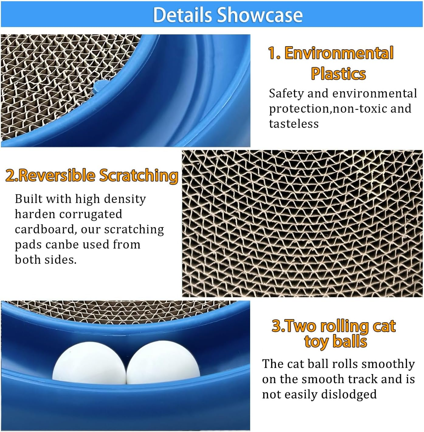 LYCTDD Cat Ball Track,Cat Scratching Board,Cat Scratchers for Indoor Cats,Cat Ball Toy Cat Toys for Bored Indoor Adult Cats for Kitten Mental Physical Exercise with Spare Ball (Blue) image number 4
