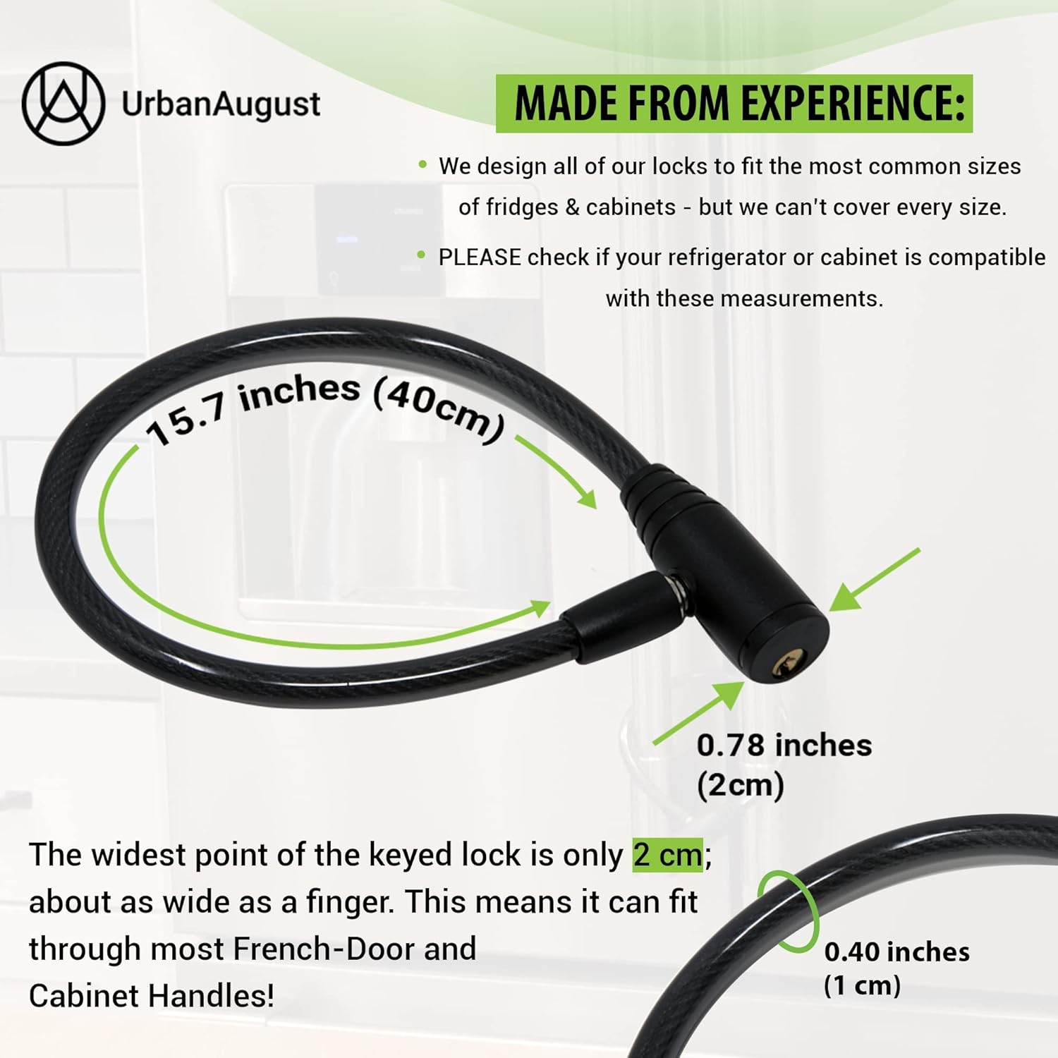 Urban August Original Fridge Lock: Multi - Functional Cable Keyed Lock, for French-Door Refrigerators and Cabinets (Regular, Black - 3 Pack KEYED Alike) image number 5