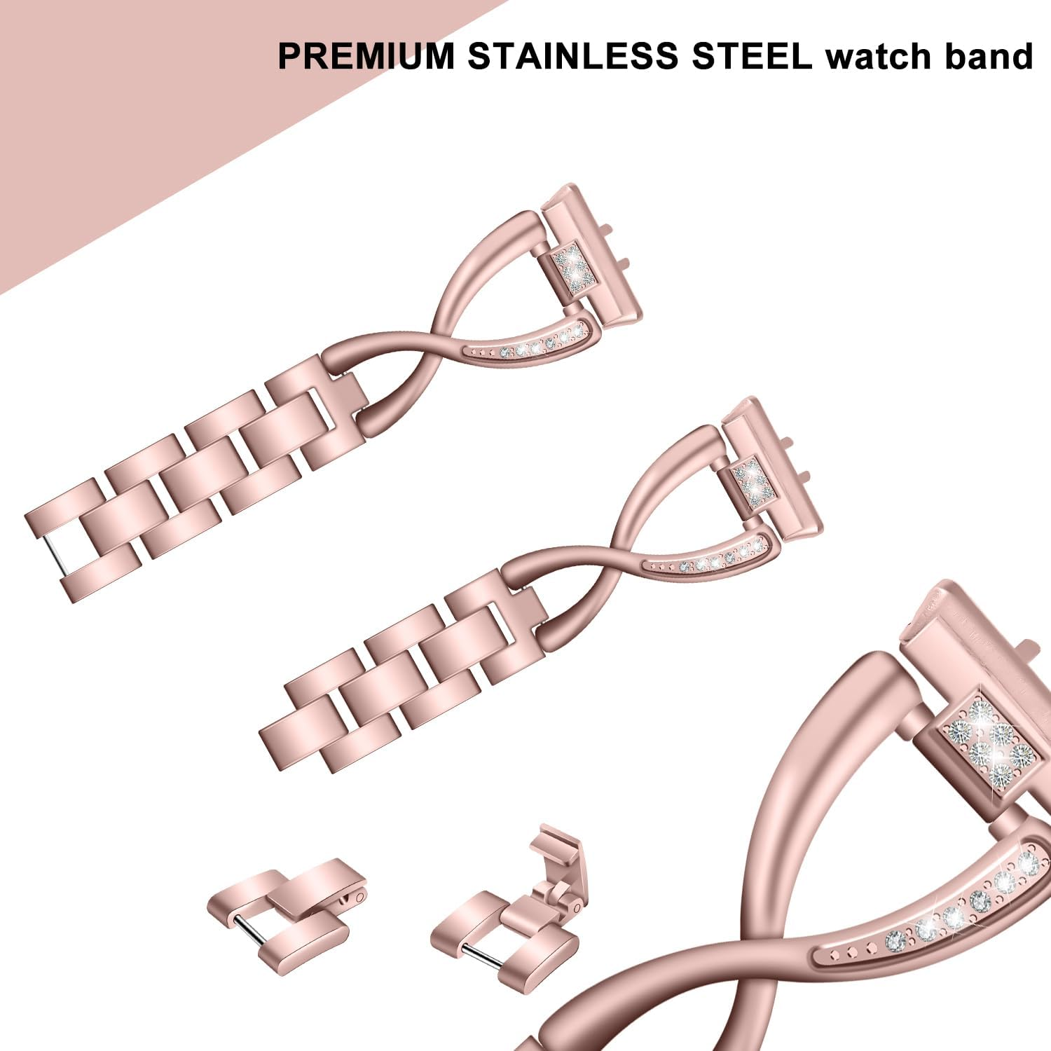 Compatible with Samsung Galaxy Fit 3 Bands, Big X Premium Stainless Steel Quick Release Bracelet, Wristband Stainless Steel Bracelet Replacement Straps for Women image number 1