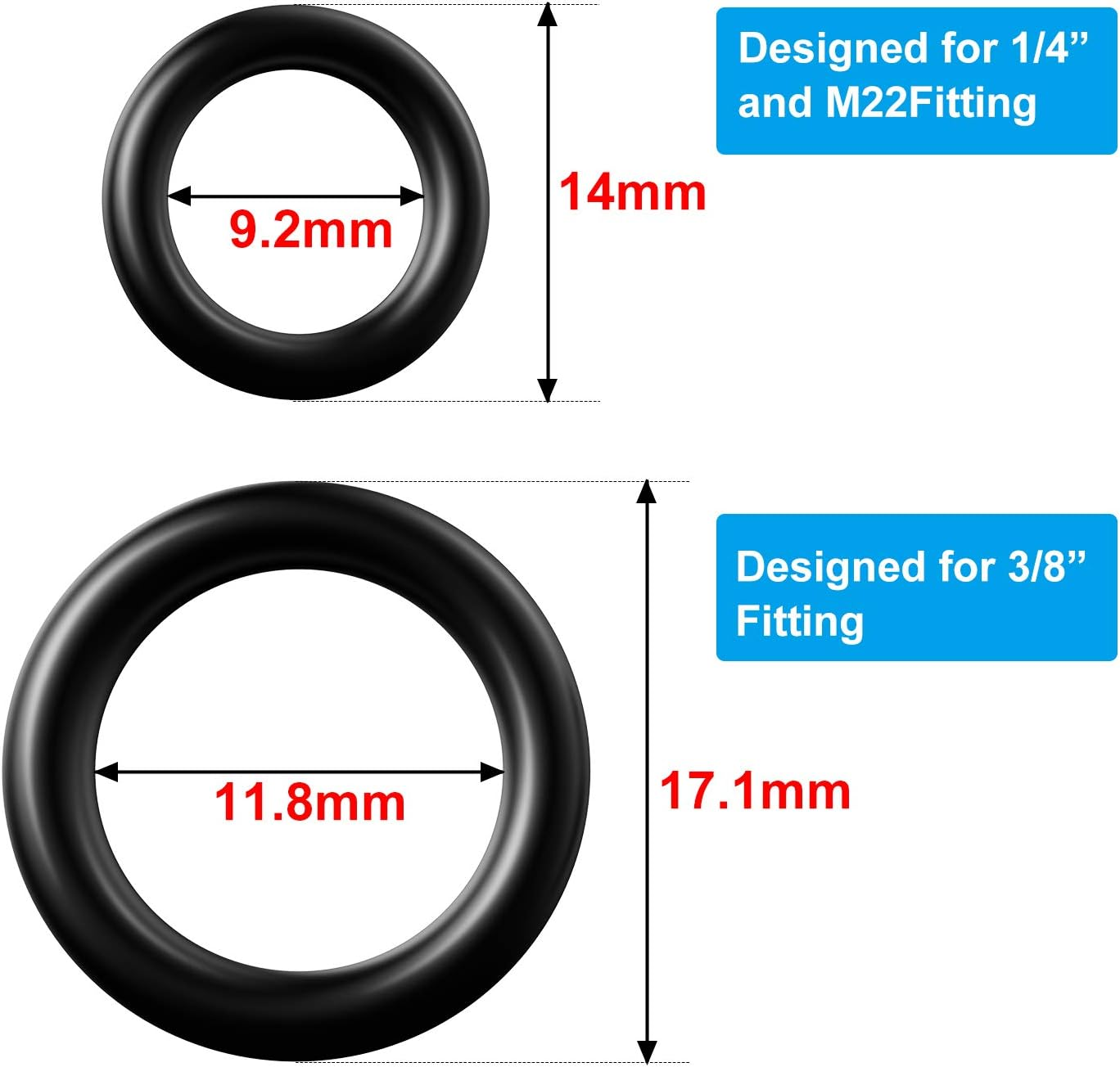 50 Pieces Pressure Washer O-Rings Replacement for 1/4 Inch, 3/8 Inch, M22 Quick Coupling (O Ring; 50 Pieces) image number 2