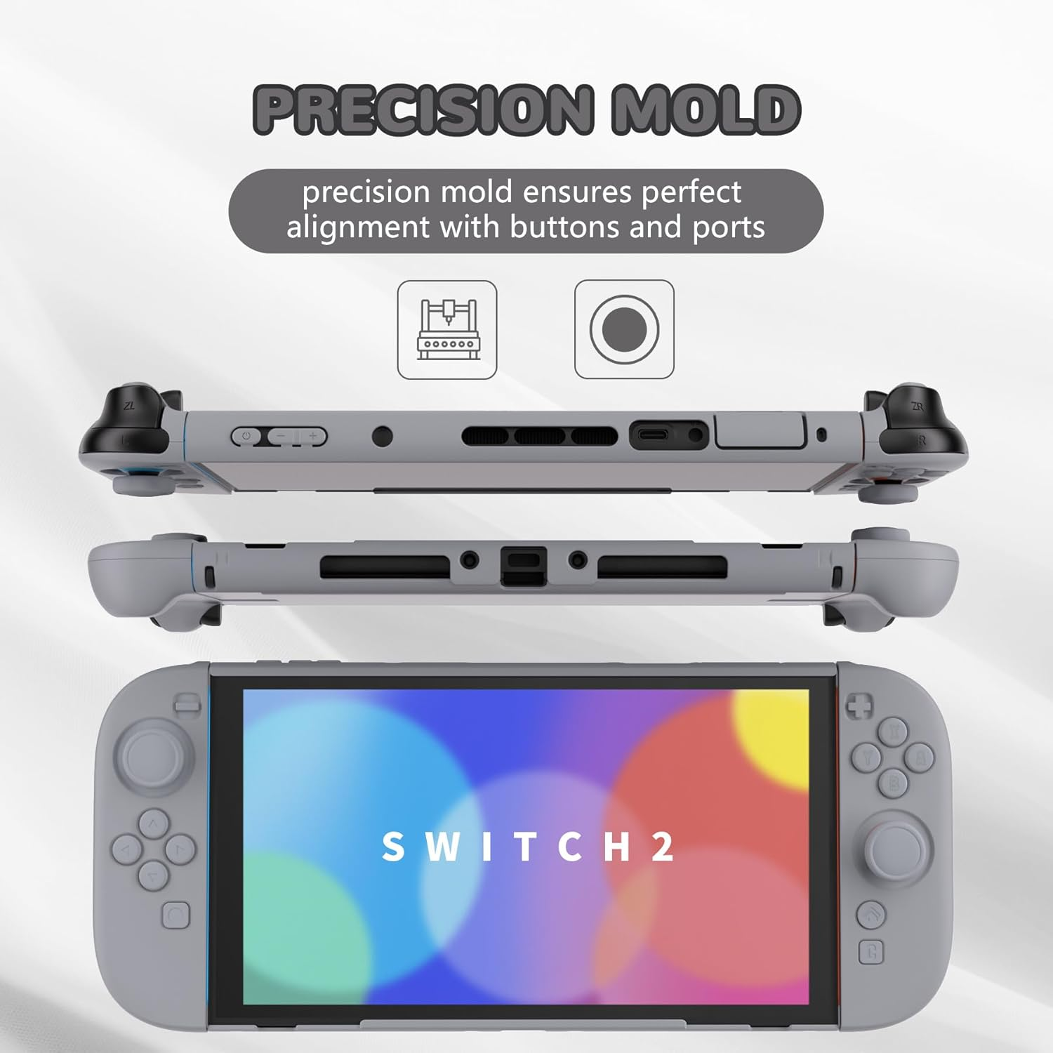 Playvital Protective Case for Nintendo Switch 2 | Dockable Grip Cover with Extra Foldable Stand & Thumb Grips for Switch 2 2025 | Anti-Scratch Design Hard Shell | Solid Color Series, Now Hope Gray image number 5