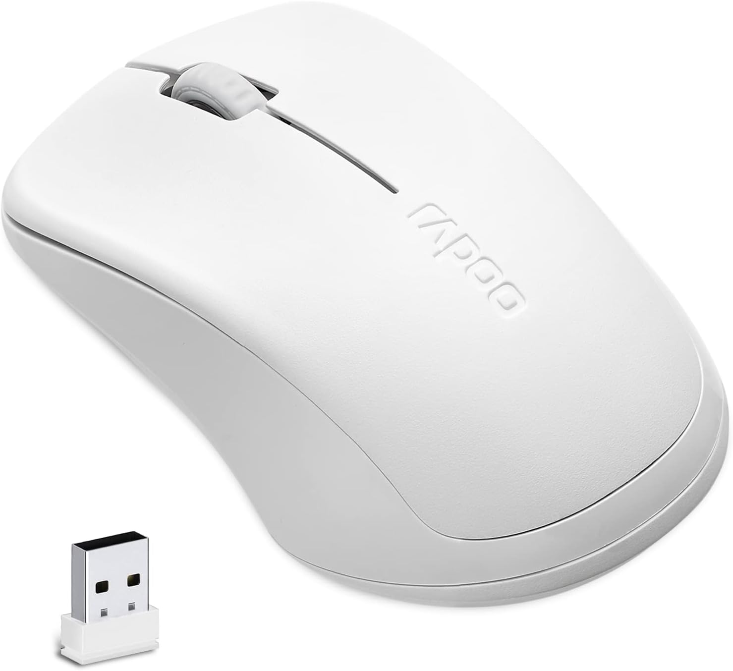 RAPOO 1680 Wireless Mouse, 2.4G Silent Mouse with USB Receiver, Ergonomic Mouse, Optical Mouse, Portable Light Computer Mice for Notebook, PC, Laptop, Computer, Long Battery Life, 1000 Dpi,Whiite