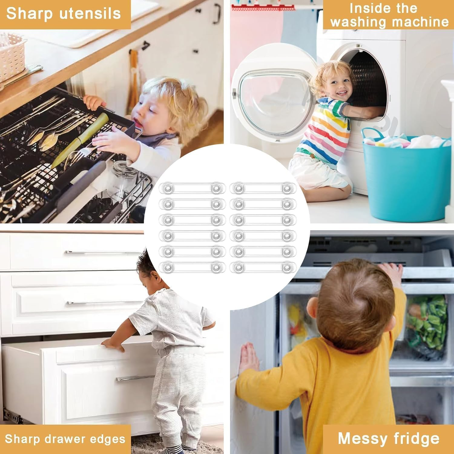 Cupboard Locks for Children, Child Locks for Kitchen Cupboards, Transparent Child Safety Cupboard Locks, without Drilling Strong Adhesive Cabinet Lock for Fridge, Cabinets, Drawers (16.5Cm, Pack, 20) image number 1