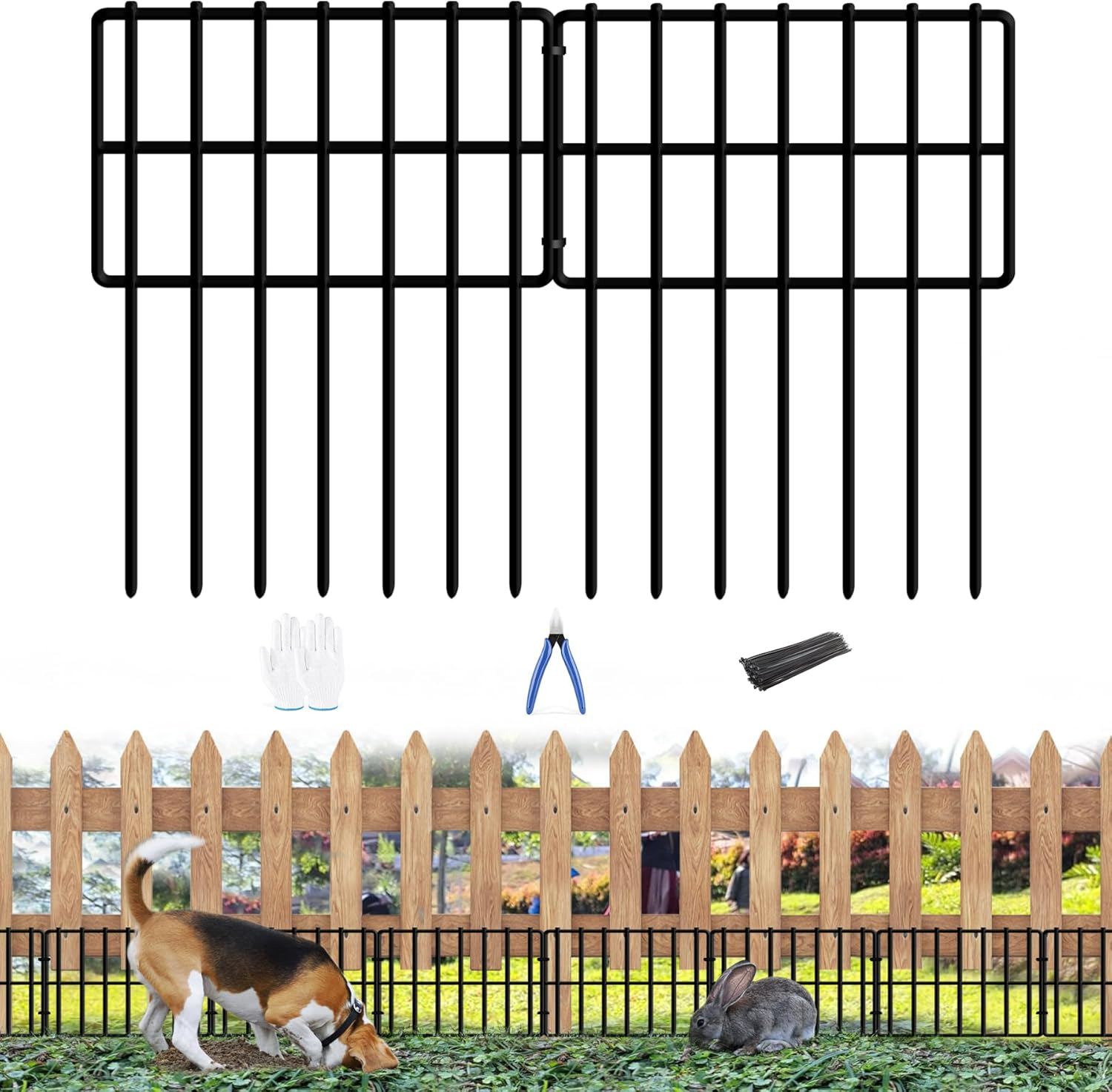 25 Pack Garden Animal Barrier - 1.65Inch Spike Spacing, Reusable Rustproof Metal Fence Border for Dogs & Rabbits - Total 27Ft(L) X 17Inch(H) image number 3