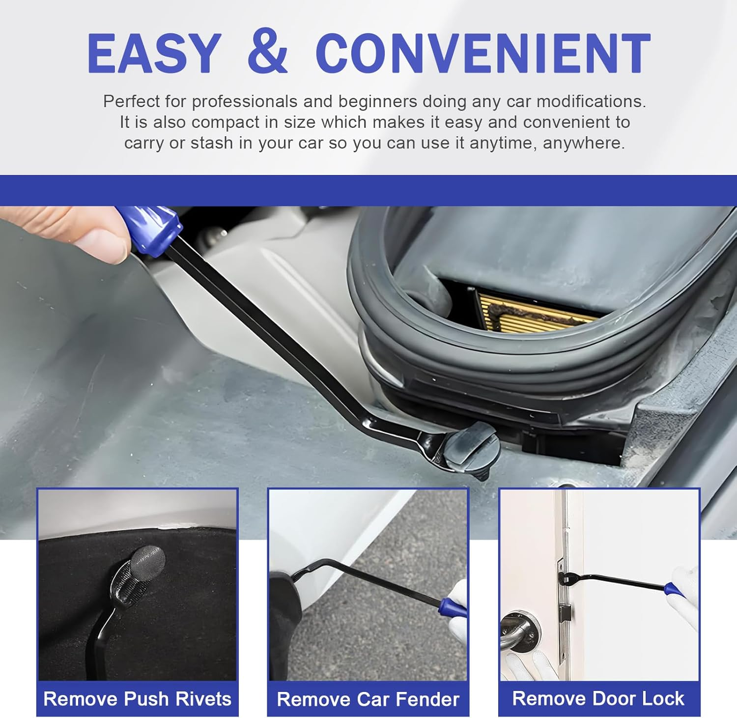 5Pcs Car Trim Removal Tool Kit, Plastic Panel Fastener Removal Tool Auto Clip Pliers Push Pin Puller Pry Tool Kit Fastener Remover for Car Panel/Dash/Door (Blue) image number 6