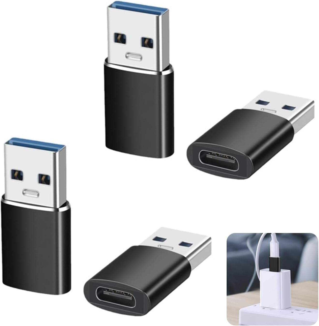 10Gbps USB 3.0 to USB C Adapter 4-Pack, Fast Charge, Data Transfer, Wide Compatibility, Stable Connection, Durable Design, Compatible with Iphone, Galaxy, Ipad, Macbook, Carplay image number 2