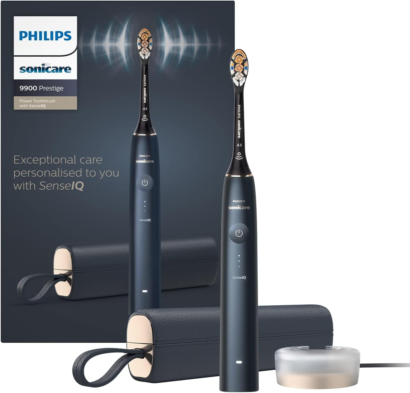 Philips Sonicare 9900 Prestige Our Most Advanced Electric Toothbrush HX9992/12 with Senseiq, All-In-One Brush Head, Artificial Intelligence in the Philips Sonicare App, Midnight Blue