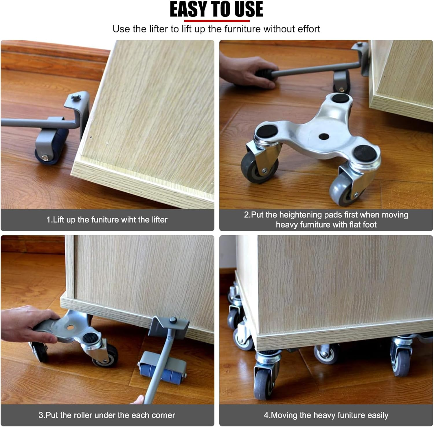 EVTSCAN Set of 4 Triangular Furniture Movers with Swivel Wheels + Furniture Lifter Set, for Sofas, Beds, Cabinets, Tables, for Home, Office, Heavy Objects image number 6