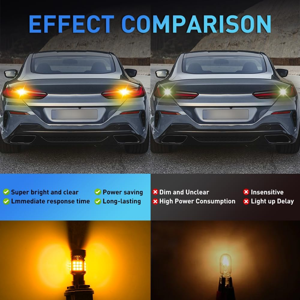 Kaidengzhe 7440 LED Bulb Amber, 12V T20 Turn Signal Lights anti Hyper Flash, 24V W21W 7440 T20 LED Bulb Yellow with Cooling Fan Replacement for Car Truck RV Van Front and Rear Position Light, 2PCS image number 2