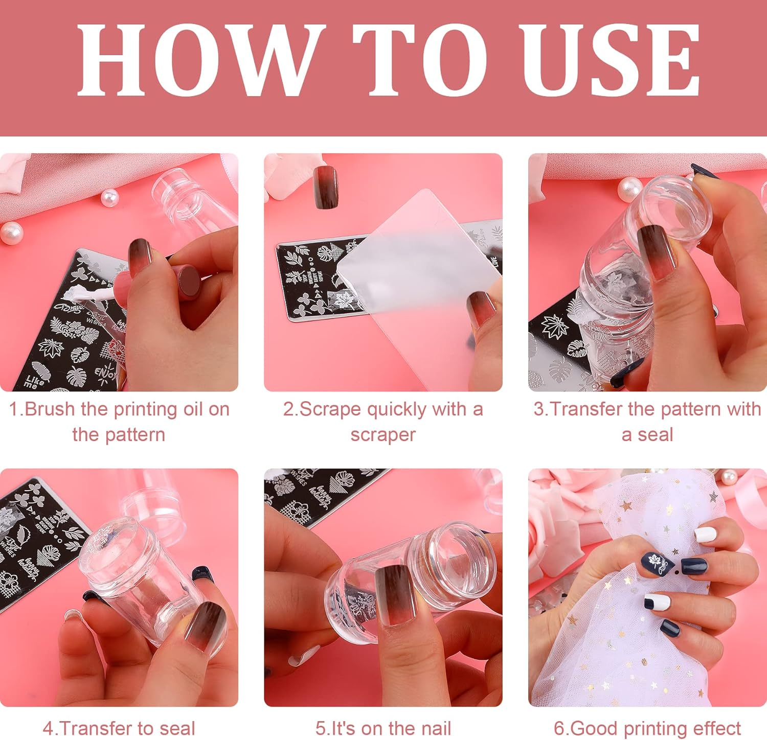 2 Set Double Sided Nail Stamper Clear Silicone Stamping Jelly with Scraper DIY Manicure Nail Art Tool