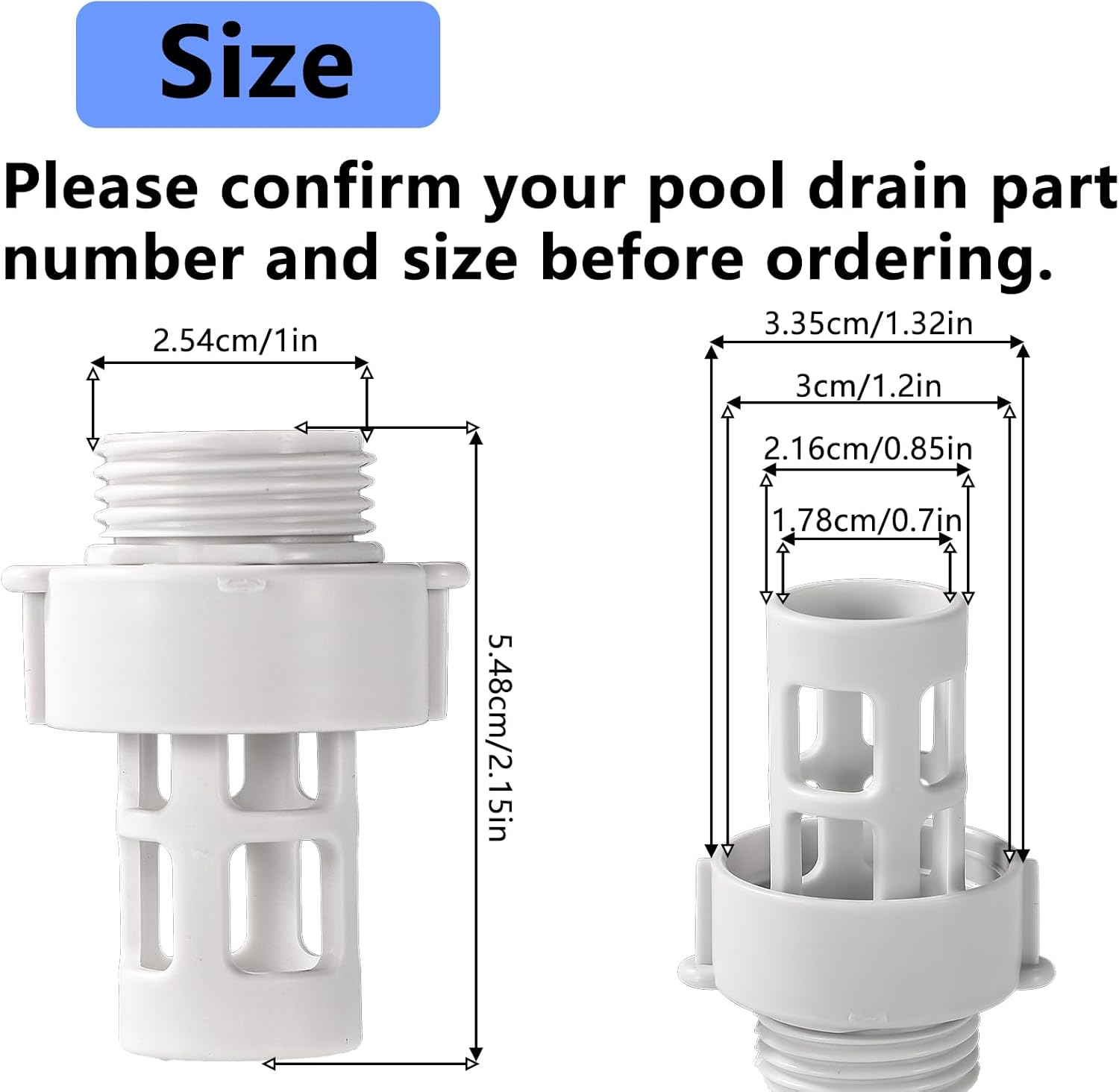 2Pcs 10184 Garden Hose Drain Plug Connectors, Pool Hose Adapter Replacement Fitting for Intex round Metal Frame Swimming Pools, White image number 2
