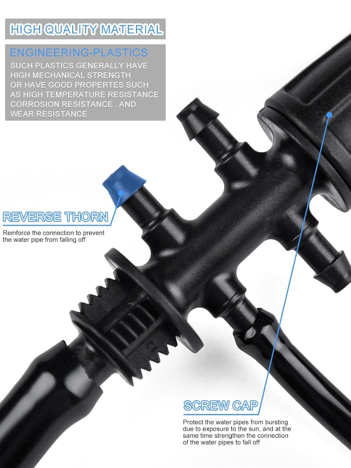 Kalolary 10PCS Barbed Tee 1/2 Inch to 1/4 Inch Irrigation Tube Anti-Drop Premiun Quality Fitting (Fits 13Mm ID/ 4Mm ID), 16Mm PE Pipe Lock Female Connector to 47 Pipe Variable Diameter Six-Way Adapter