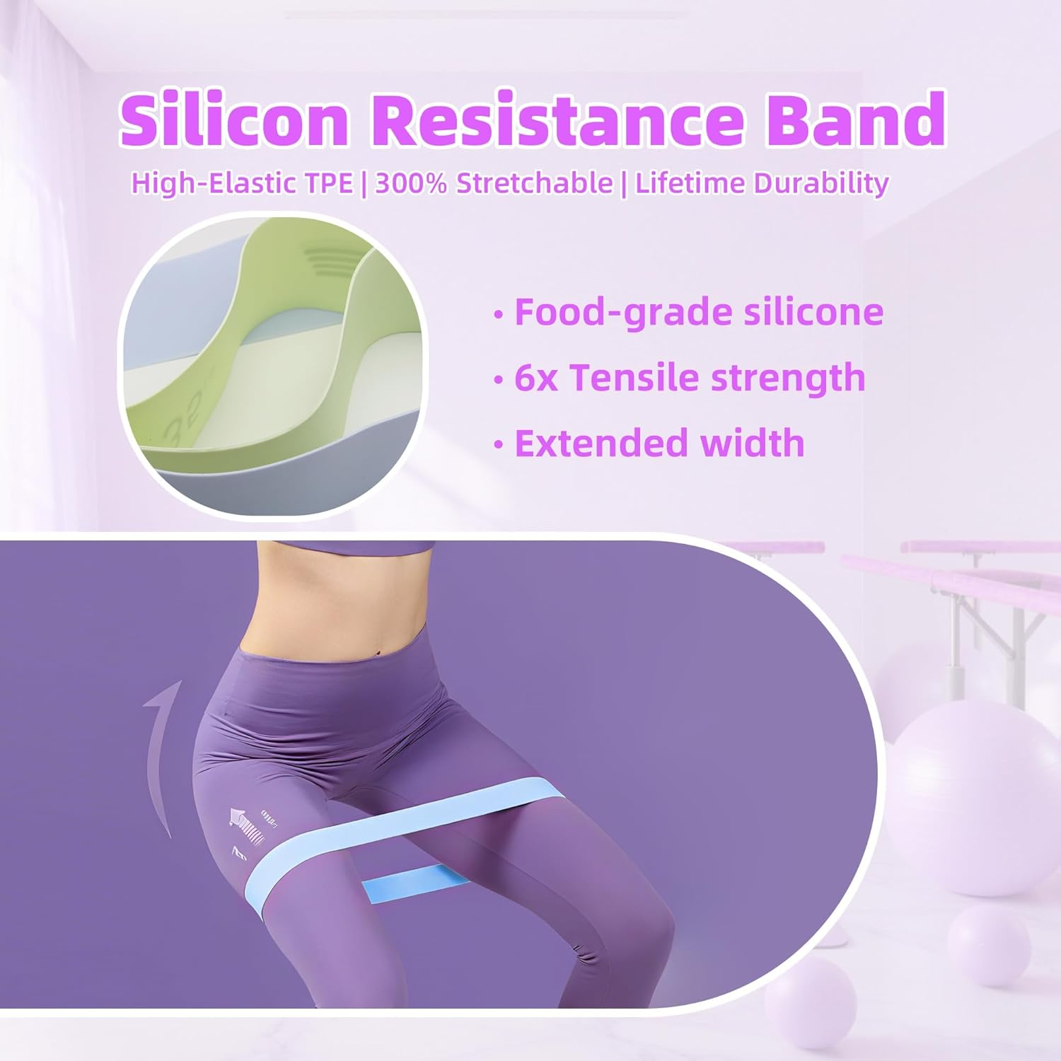 Pilates Ball Ring Home Kit Set - Yoga Essential Equipment Including Pilates Circle, 2 Silicone Resistance Bands, Mini Yoga Ball and Back Opener Rope image number 5