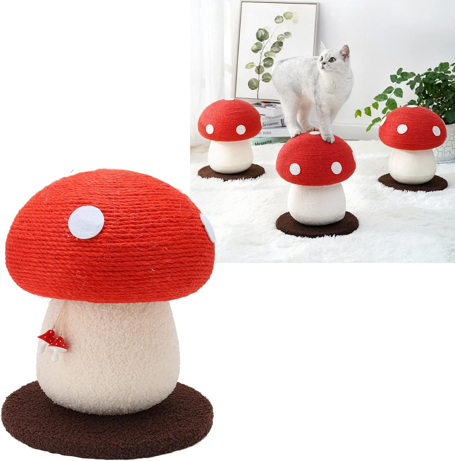 Cat Scratching Post Mushroom Durable,Mushroom Shaped Cat Scratch Pad Durable Grinding Claws Sisal Interactive Skin Friendly Cute Cat Scratching Board for Pets image number 3