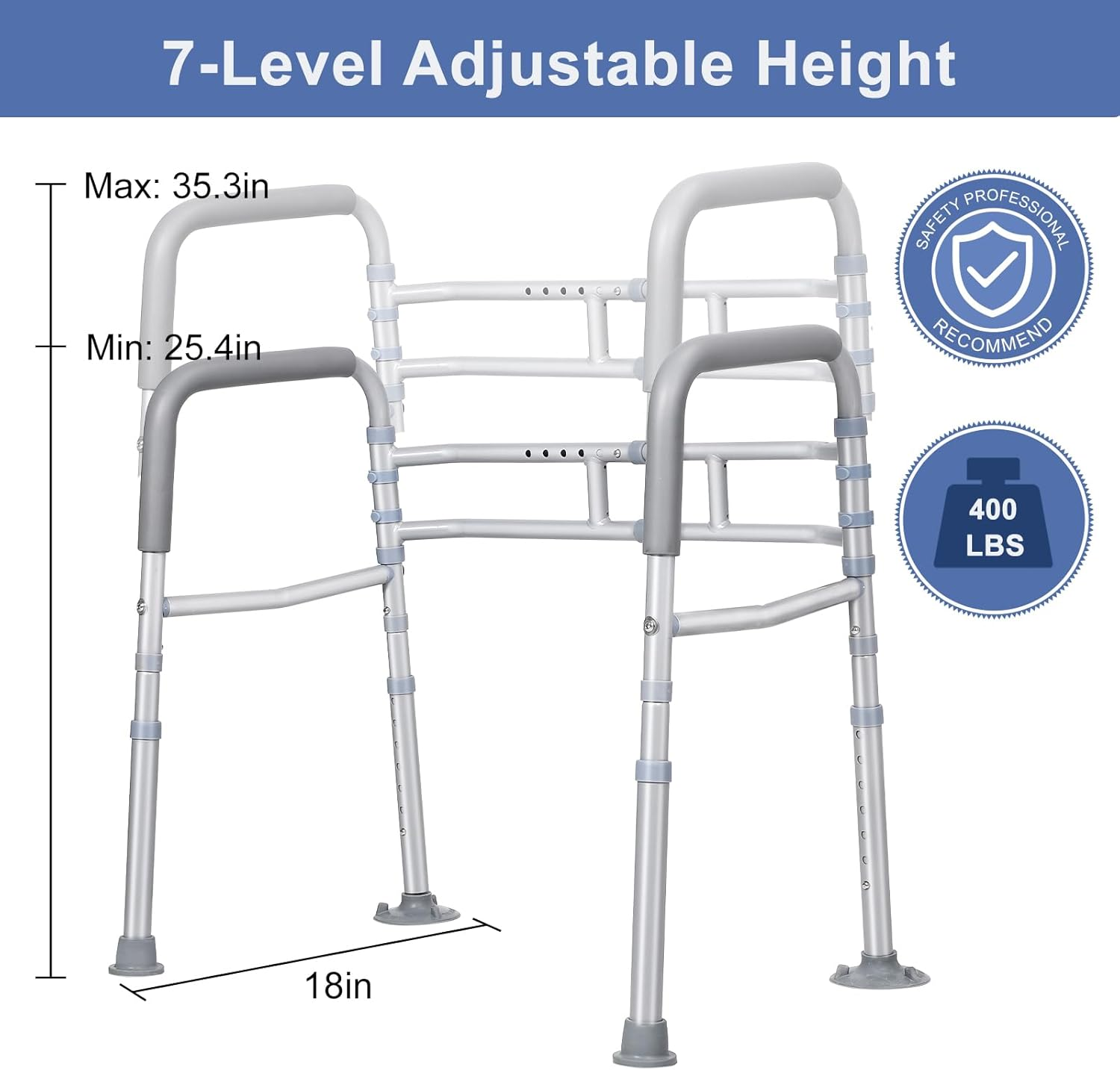 KPEPIX Toilet Safety Rails - Stand Alone Toilet Safety Frame & Grab Bar, Adjustable Toilet Seat Riser for Seniors, Raised Toilet Seat with Handles - Toilet Riser Fits Most Toilet