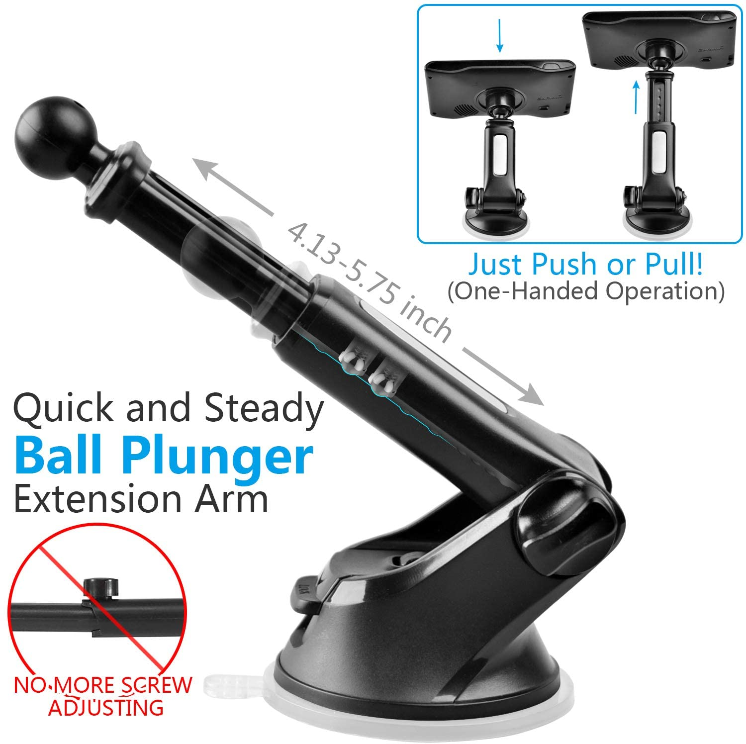 GPS Suction Cup Mount for Garmin [Quick Ball Plunger Extension Arm], Replacement Dashboard Windshield Car Holder for Garmin Nuvi Dezl Drivesmart Zumo Driveassist Dash Cam RV Drive Nuvicam Streetpilot image number 3