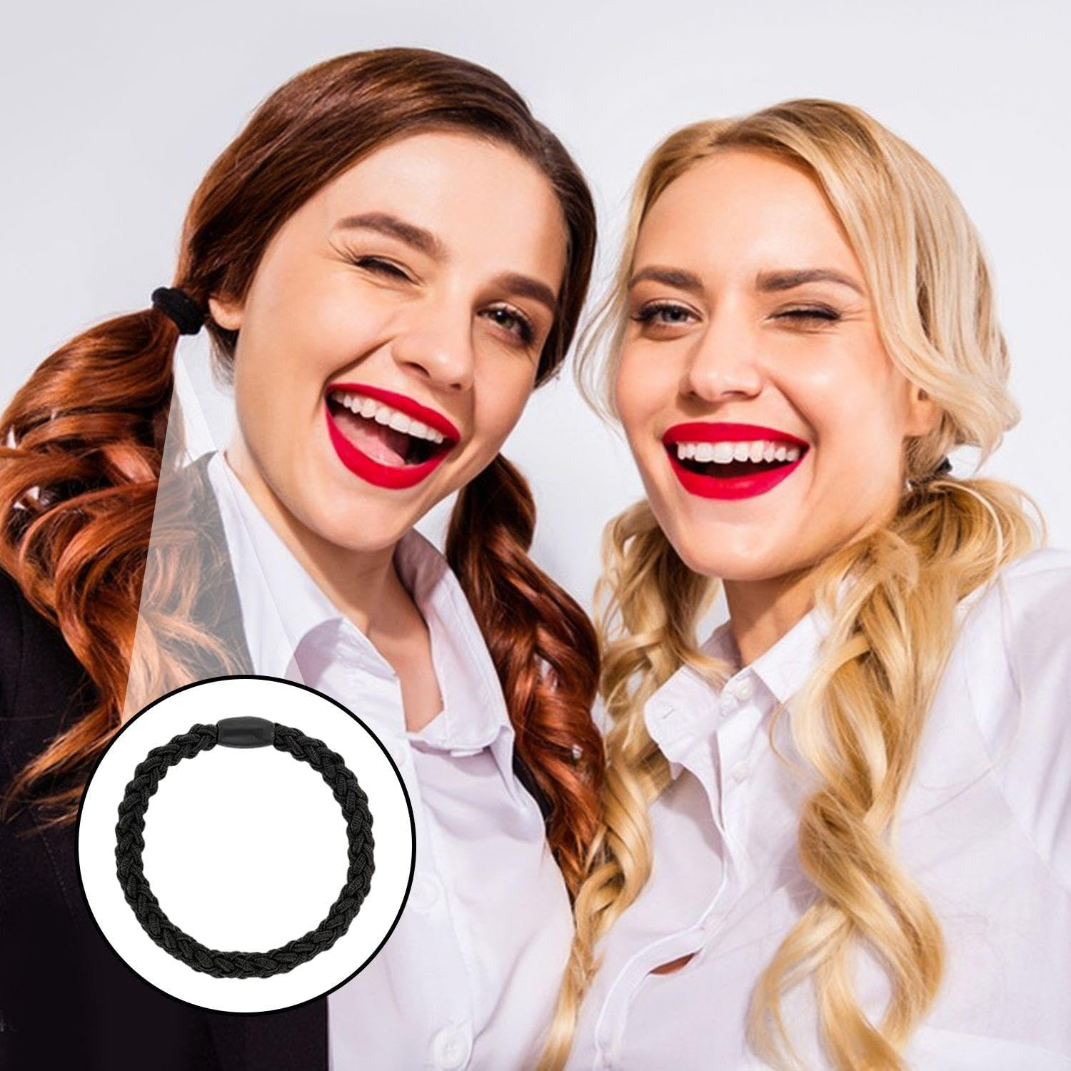 Pack of 20 Black Braided Hair Bobbles Elastic Hair Ropes Ponytail Hair Bobbles Simple Design Hair Bobbles Hair Fixing Tools image number 2