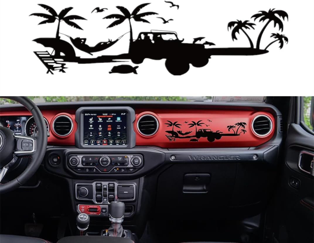 Vinyl Decal Sticker Dashboard Glove Box Beach Vinyl Decal Suitable for 2018-2023 Wrangler Gladiator JL JUL Jt(Black)