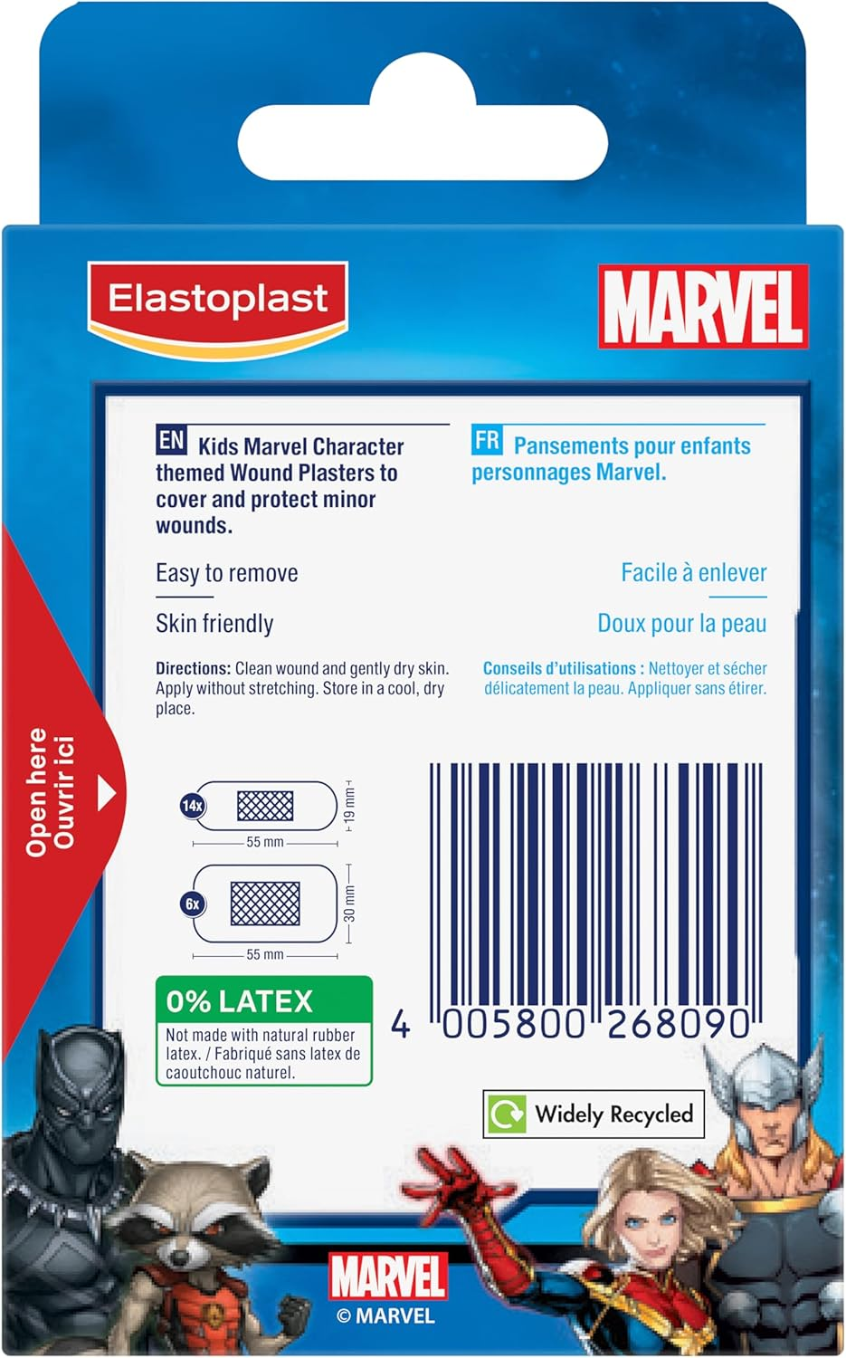 Elastoplast Kids Marvel Plasters (20 Pack) | Superhero Character Designs | Assorted Sizes | Safe for Children'S Sensitive Skin | Water-Resistant Material | Easy Removal | Protects Cuts from Infection image number 3