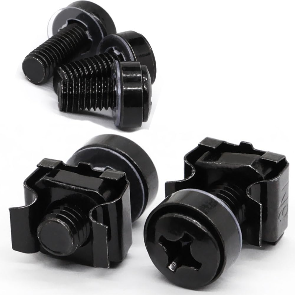 Armastuse 100 Set M5,M6 Cage Nuts Screws and Washers Set, Hardware Cage Nut Screws and Washers for Rack Mount Server Shelves Cabinet(Black)