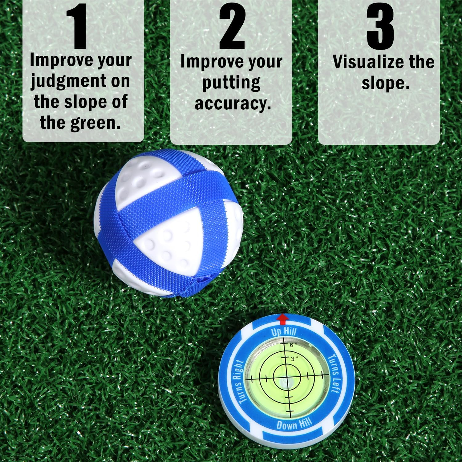 Golf Green Slope Reader with Golf Ball Marker Hat Clip, High Precision Golf Putting Green Reader Golf Slope Putting Level Bubble Golf Level Marker Golf Putting Aid for Indoor Outdoor image number 1