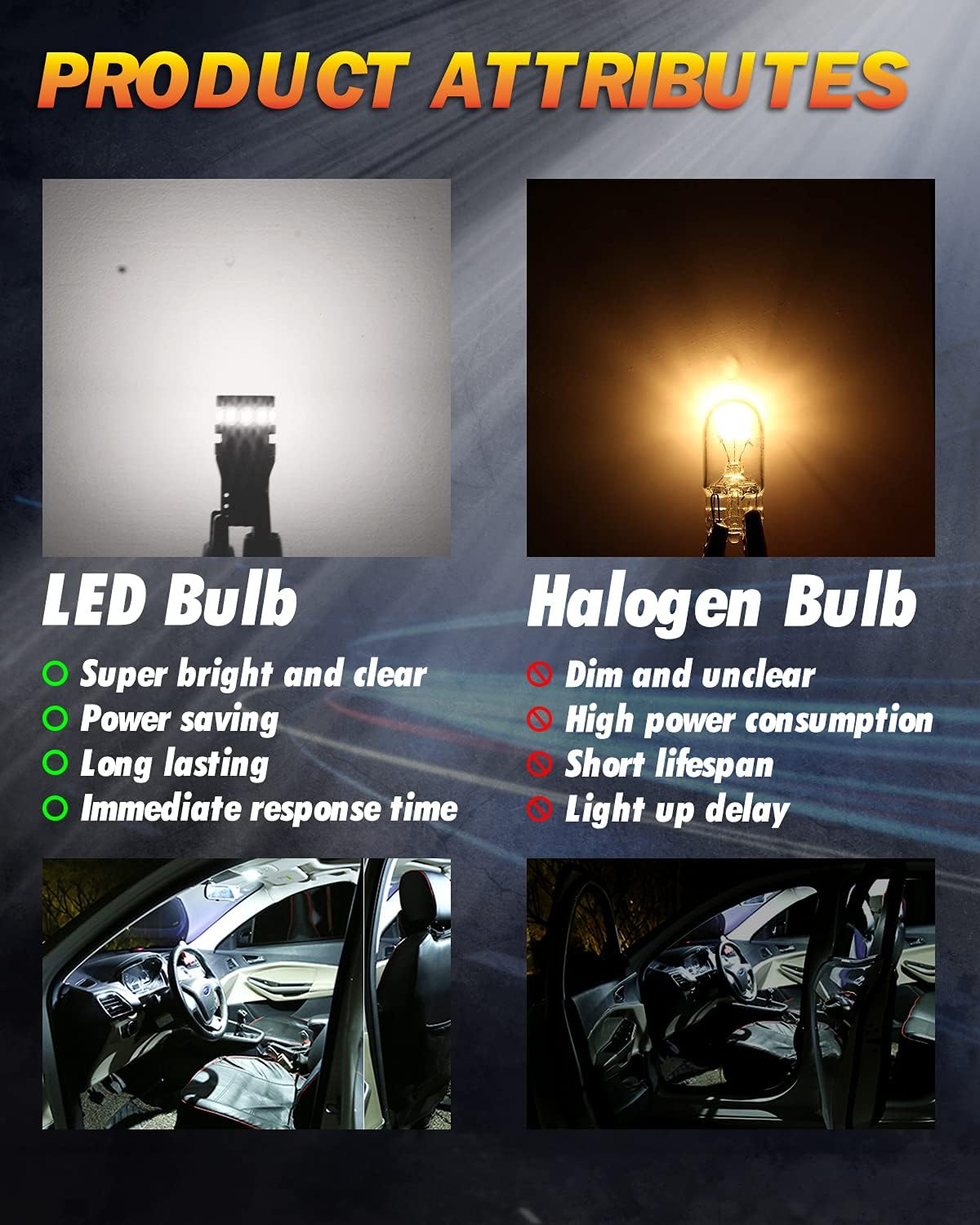 W5W LED Bulb, OUSHI Canbus Error Free T10 501 194 168 2825 12V Replacement Bulbs for Car Interior Dome Map Door Courtesy License Plate Lights, 6500K Xenon White(Pack of 4) - Ice Blue image number 6