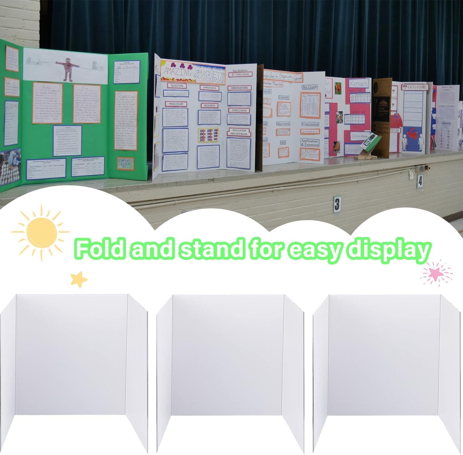 Tri-Fold Presentation Boards, 4Pcs Trifold Poster Board with Tape, White Corrugated Display Board, White Corrugated Project Boards for Science Fairs, 24X16 Inches image number 3
