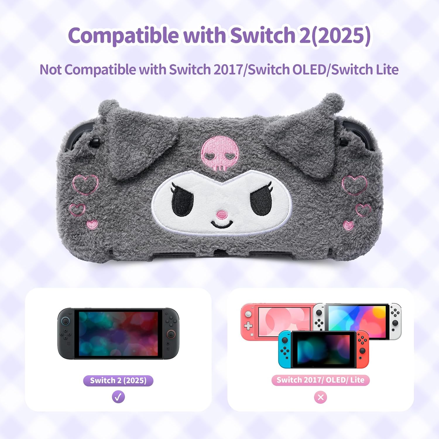 Kuitmor Cute Plush Protective Case Compatible with Switch 2 (2025), Anti-Scratch and Shock-Absorption Hard PC Shell Cover for Switch 2 Game Console and Joystick Controller - KLM