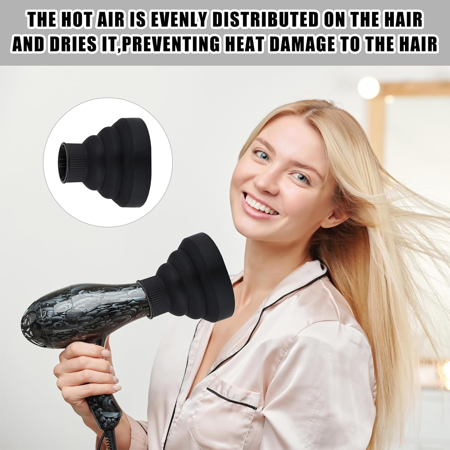 Diffuser Hair Universal, Diffuser Attachment Hair Dryer, Foldable, Portable, for Curly or Wavy Hair Styling (Black) image number 2