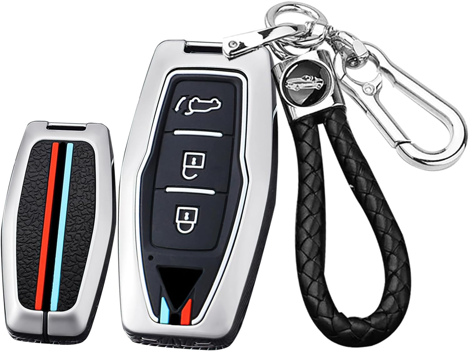 Ontto Alloy Car Key Fob Cover Fit for Mitsubishi Outlander 2022 2023 Smart Key Case Keyring Silicone Key Shell Holder Bag Keychain Protection Accessories Silver A