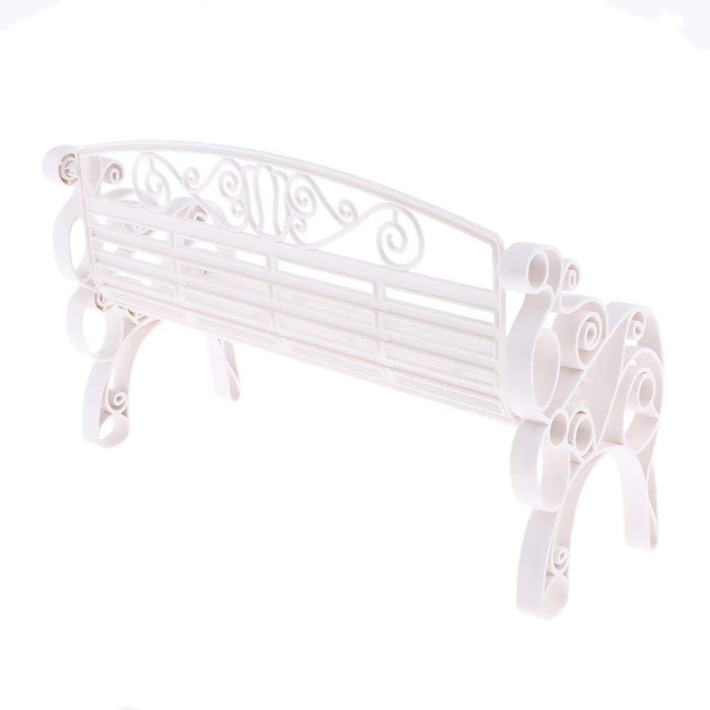 F Fityle Dollhouse Furniture 1:6 Scale Miniature Modern Styled Garden Patio Park Bench Garden Decor - White, as Described image number 3