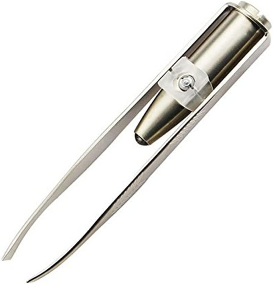Silver Creative Led Light Eyelash Eyebrow Hair Removal Stainless Steel Make up Tweezer Durability and Practicality, Hair Removal Tweezers,Women'S 8.8X0.8X1.6Cm, image number 3