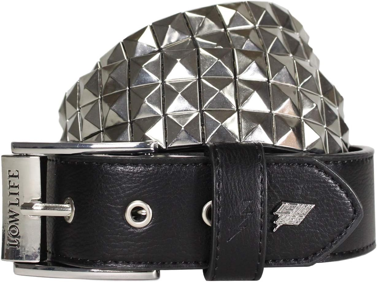 Lowlife of London Belts Vegan Triple S Studded 3 Row Pyramid Faux Leather Belt, Studded Punk Goth Rock Pyramid Belt, Metal Stud Three Row Rivet on PU Leather for Men and Women image number 3